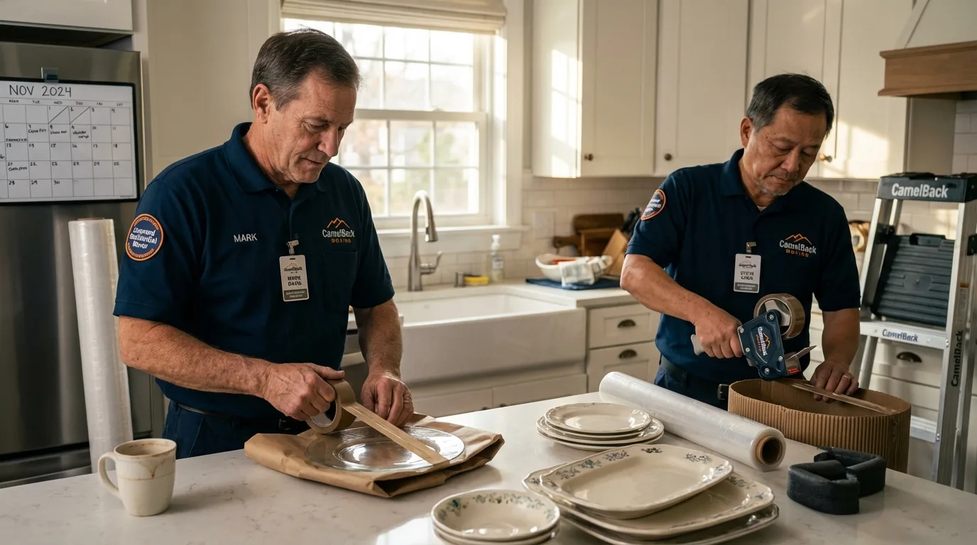 Professional crew packing kitchen dishware in Park Falls, WI